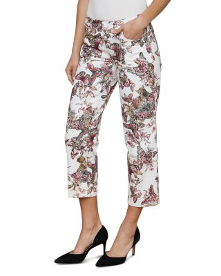 Blaine Low Rise Crop Stovepipe Jeans in White Garden Butterflies