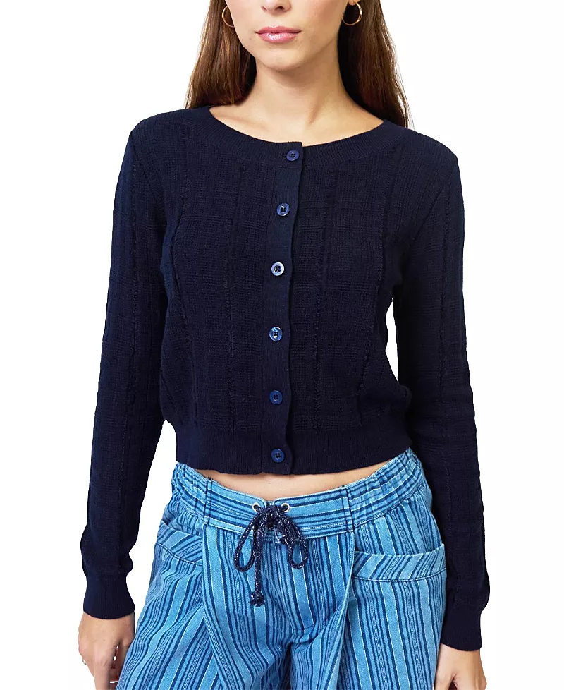 Central Park West Women's Clover Novelty Stitch Cardigan