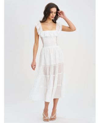  Eden Square Neck Ruffle Trim High Waist Midi Dress