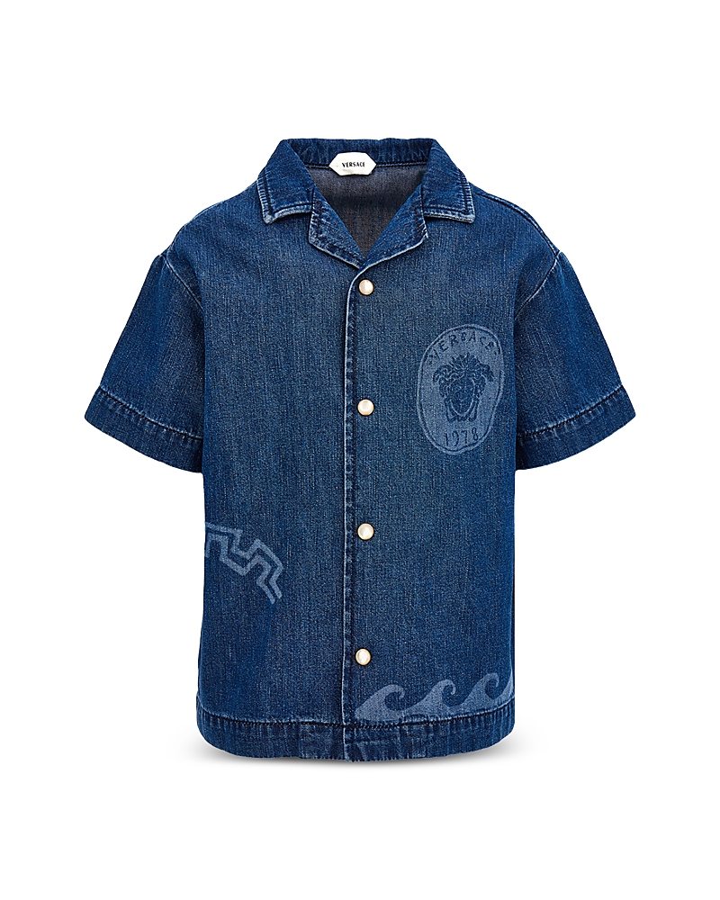 Versace Boys' Medusa Greek Medal Wave Denim Shirt - Little Kid, Big Kid