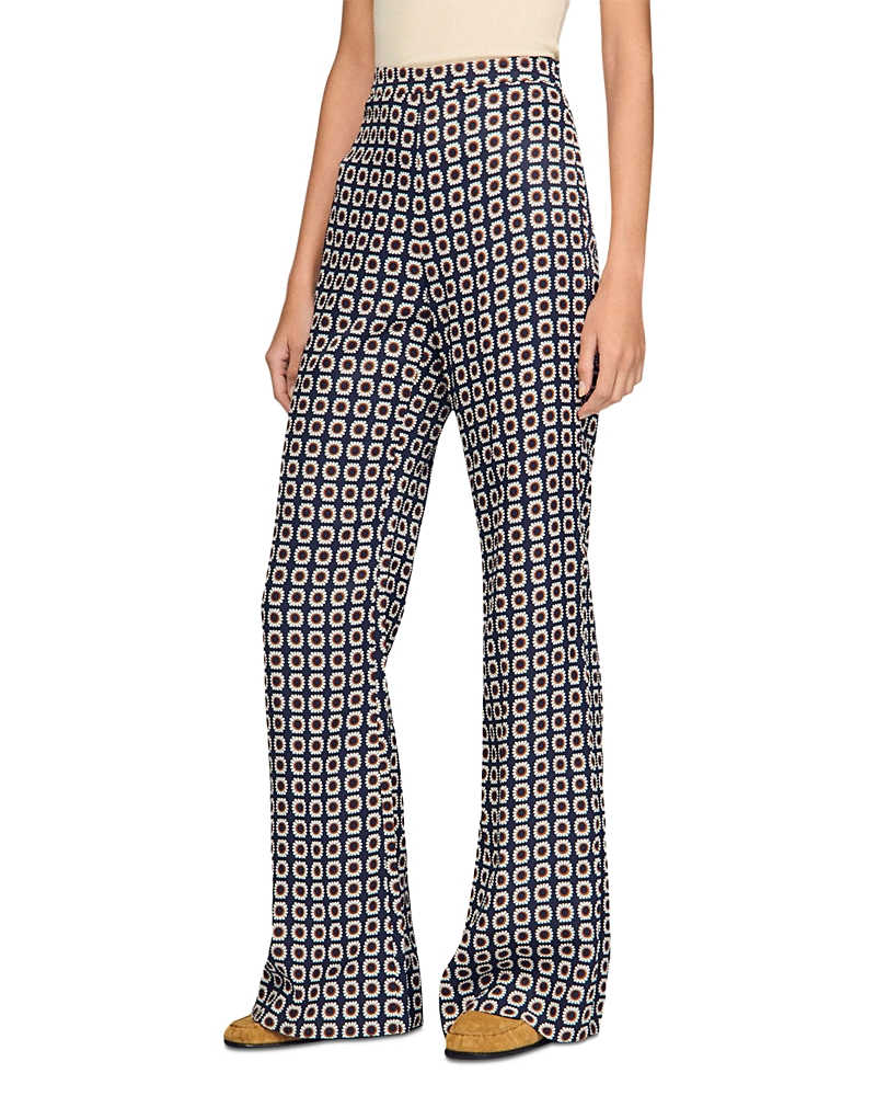 Sandro Floral Print Flowy Trousers