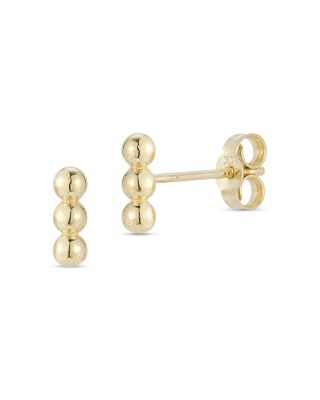 14K Yellow Gold Triple Bead Stud Earrings