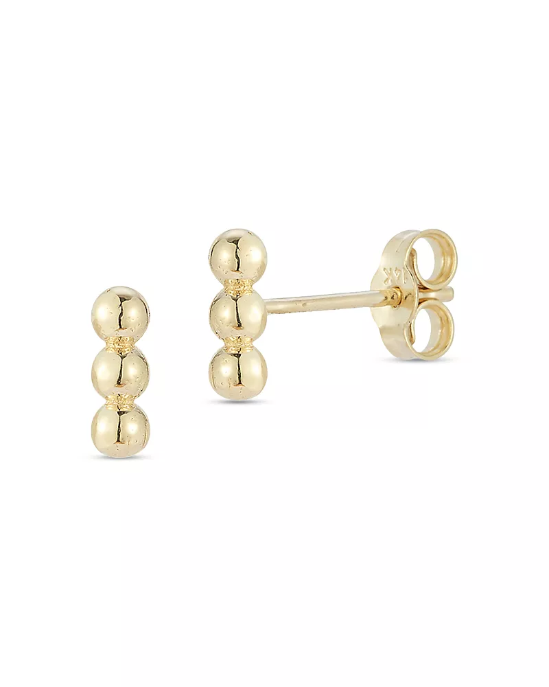 Moon & Meadow 14K Yellow Gold Triple Bead Stud Earrings