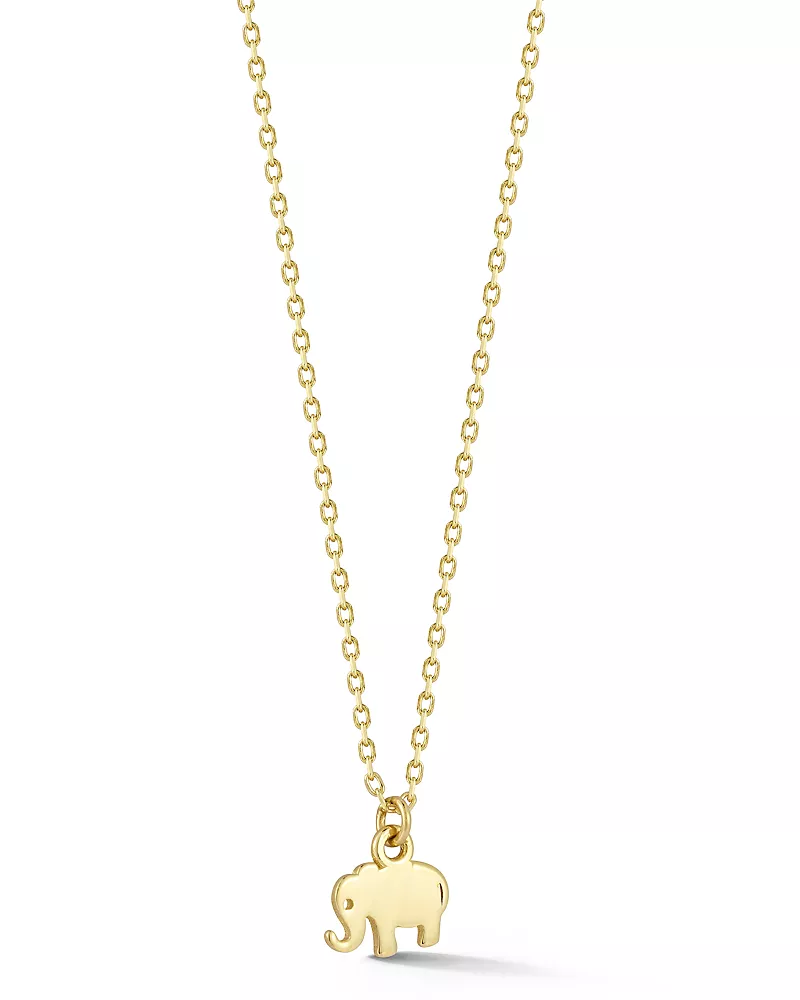 Moon & Meadow Tiny Elephant Pendant Necklace in 14K Yellow Gold