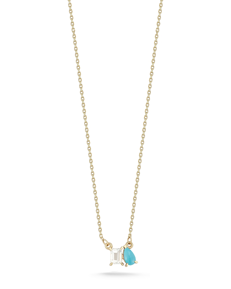 Moon & Meadow White Topaz & Turquoise Pendant Necklace in 14K Yellow Gold