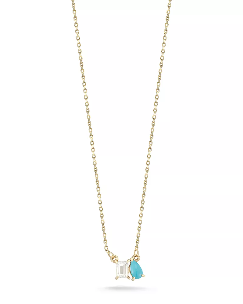 Moon & Meadow White Topaz & Turquoise Pendant Necklace in 14K Yellow Gold