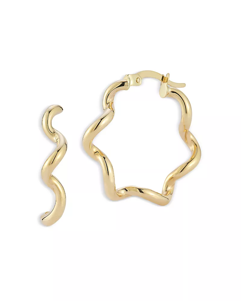 Bloomingdale's Fine Collection Polished Wavy Huggie Hoop Earrings in 14K Yellow Gold