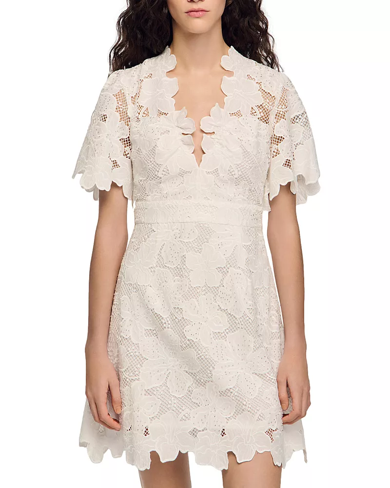 Sandro Elara Flower Lace Short Dress