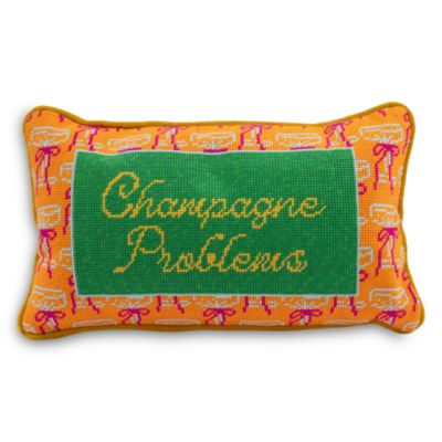 Champagne Problems Needlepoint Pillow, 15" x 9"