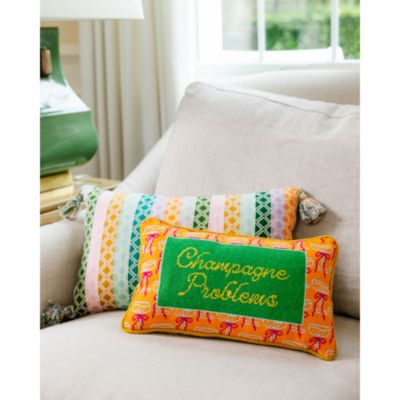 Champagne Problems Needlepoint Pillow, 15" x 9"