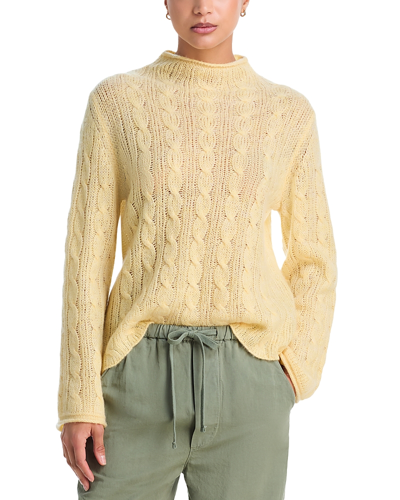 Guest in Residence Cable Knit Mock Neck Sweater