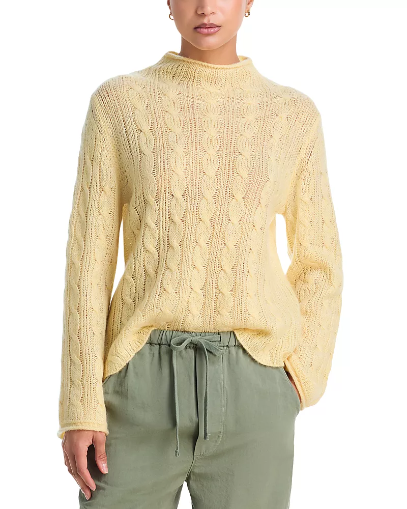 Guest in Residence Cable Knit Mock Neck Sweater