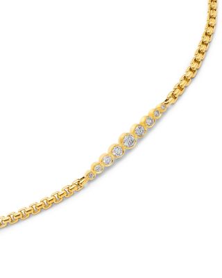 14K Yellow Gold Bezel Diamonds Graduated Box Link Bracelet