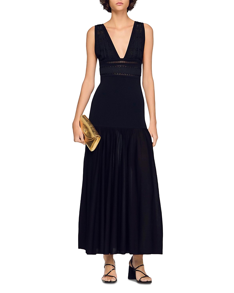 Sandro Ruffled Knit Maxi Dress