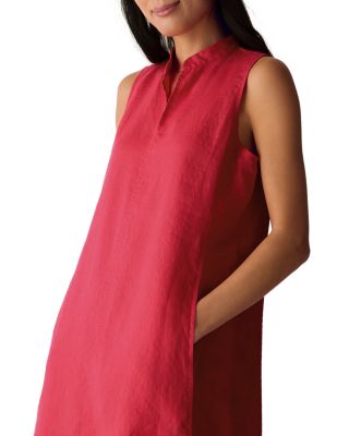 Split V Neck Linen Dress