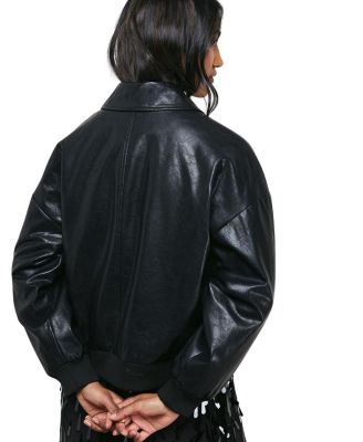 Faux Leather Distressed Bomber Jacket