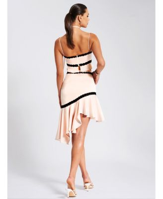  Yahvi Lace Trim Satin Skirt