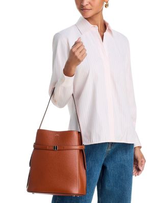 Belted Leather Bucket Bag
