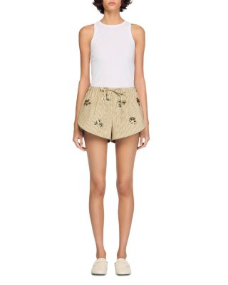 Floral Embroidered Striped Shorts