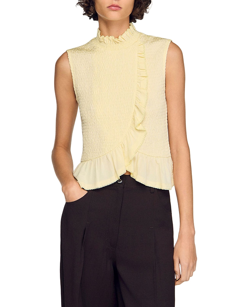 Sandro Ruffled Smocked Top