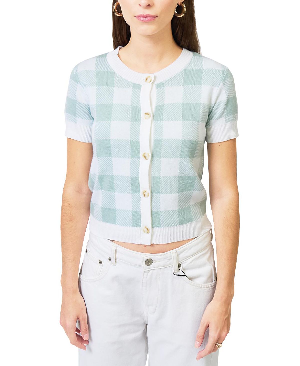 Central Park West Women's Laurel Gingham Jaquard Cardigan
