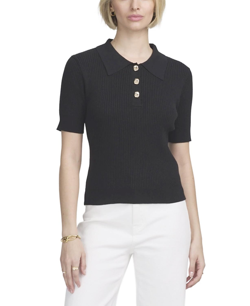 Elle Collection Fine Gauge Ribbed Short Sleeve Henley