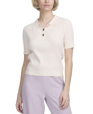 Elle Collection Fine Gauge Ribbed Short Sleeve Henley