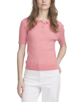 Elle Collection — Elle Collection Fine Gauge Ribbed Short Sleeve Henley