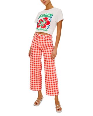 Giadzy x Rails The Getty Crop High Rise Wide Leg Jeans in Tomato Gingham
