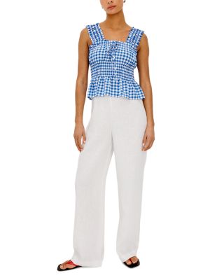 Donna Gingham Smocked Waist Top