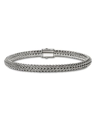 Sterling Silver Icon Diamond Pav&eacute; Clasp Woven Bracelet, 5mm