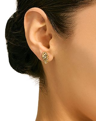 14K Yellow Gold Naga Diamond Eye Dragon Stud Earrings