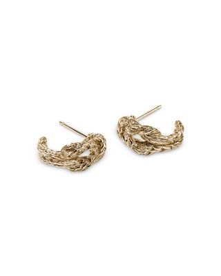 14K Yellow Gold Love Knot Woven J Hoop Earrings