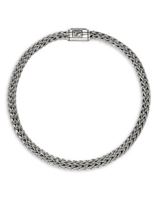 Sterling Silver Icon Blue Sapphire Pav&eacute; Clasp Woven Link Bracelet, 5mm