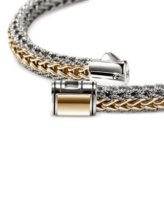 14K Yellow Bonded Gold & Silver Icon Reversible Woven Bracelet, 6.5mm