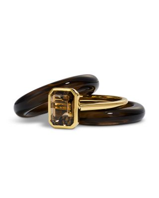 14K Yellow Gold Smoky Quartz Stack Rings, Set of 3