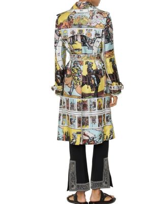Long Tarot Print Silk Foxfield Trench Coat