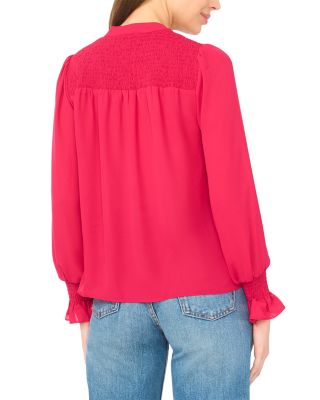 Half Placket Smocked Top