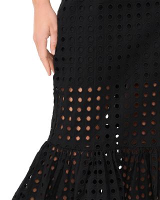 Eyelet Ruffle Hem Midi Skirt