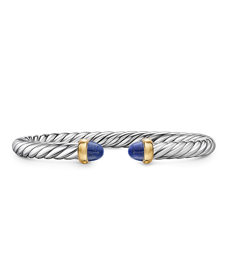 David Yurman Cable Flex Bracelet in Sterling Silver with 14K Yellow Gold and Lapis, 6mm