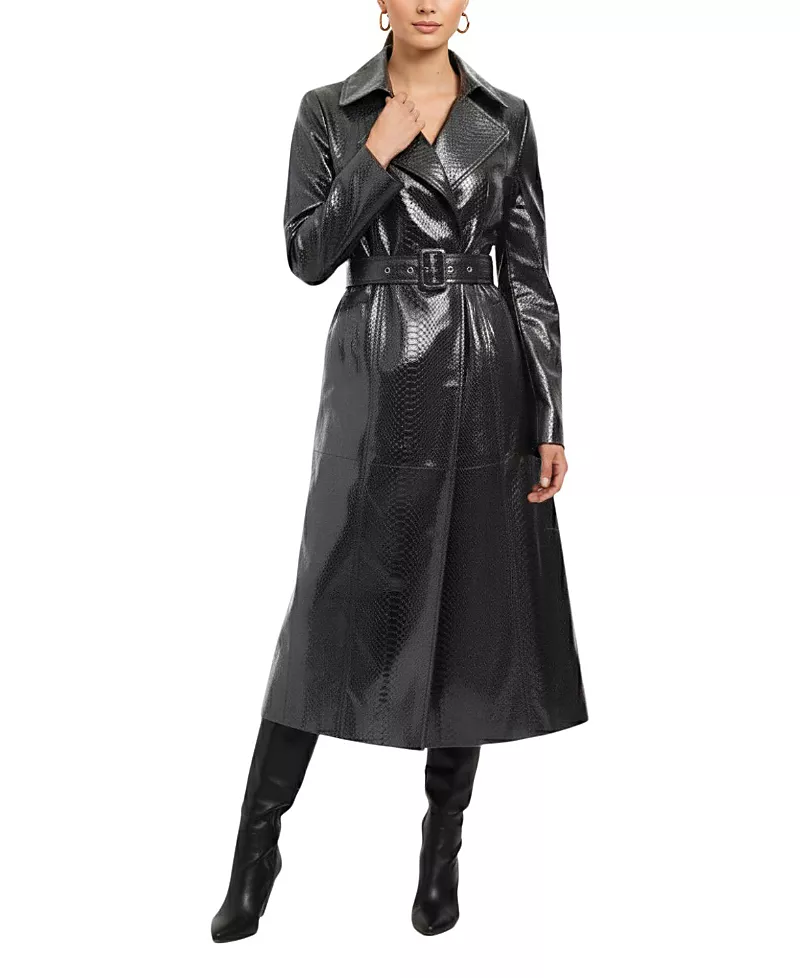 Gorski Metis Suede Pythn Printed Belted Trench Coat