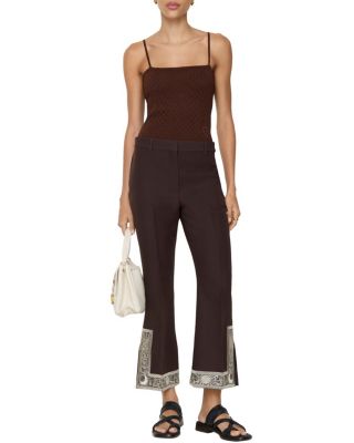  Cropped Embroidered Wool Silk Flared Trousers