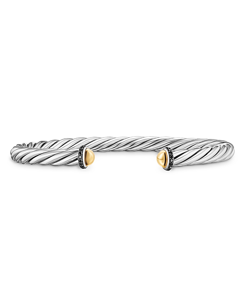 David Yurman Cable Cuff Bracelet in Sterling Silver with 14K Yellow Gold and Black Diamonds, 6mm