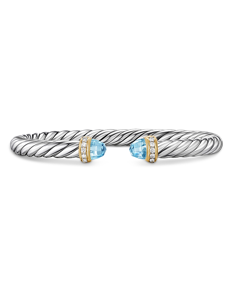 David Yurman Cable Flex Bracelet in Sterling Silver with 14K Yellow Gold, Sky Blue Topaz and Diamonds, 6mm