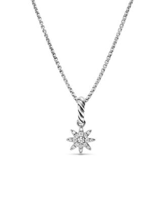 Petite Starburst Pendant in Sterling Silver with Full Pav&eacute; Diamonds, 10mm