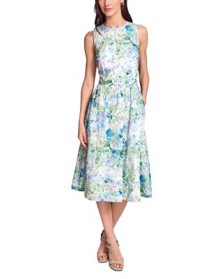 Printed Sleeveless Tie Back Midi Dress