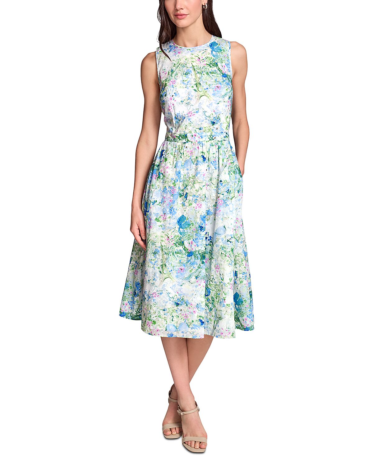 Karl Lagerfeld Paris Printed Sleeveless Tie Back Midi Dress