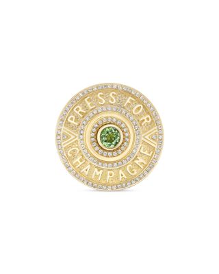 18K Yellow Gold Press for Champagne Green Tourmaline & Diamond Button Ring
