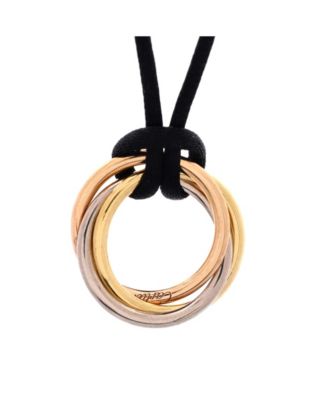  Medium Trinity on Cord Necklace Silk Cord with 18K Tricolor Gold, 13.5"