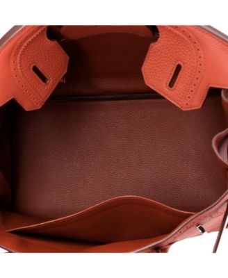 Birkin 30 Handbag Orange Clemence and Evercolor with Palladium Hardware